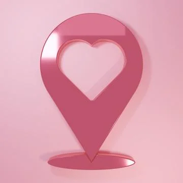 Pink Map pointer with heart icon isolated on pink background. Valentines da.. 스톡 일러스트