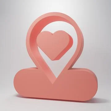 Pink Map pointer with heart icon isolated on pink background. Valentines da.. Illustrazione stock