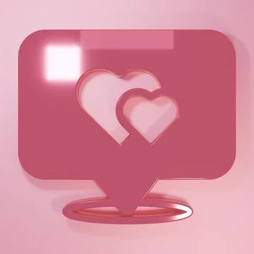 Pink Map pointer with heart icon isolated on pink background. Valentines da.. Illustrazione stock