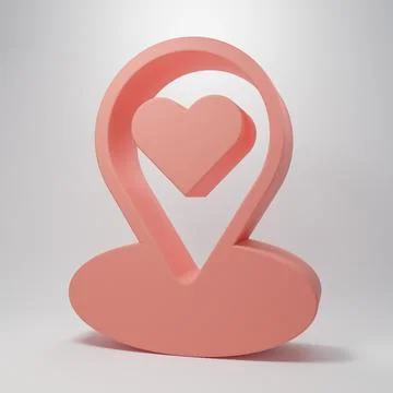 Pink Map pointer with heart icon isolated on pink background. Valentines da.. Stock Illustration