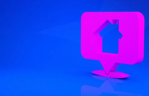 Pink Map pointer with house icon isolated on blue background. Home location m 스톡 일러스트