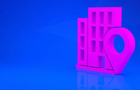 Pink Map pointer with house icon isolated on blue background. Home location m 스톡 일러스트