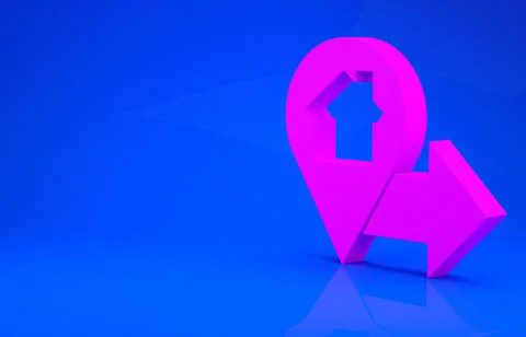 Pink Map pointer with house icon isolated on blue background. Home location m Stock Illustration