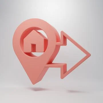 Pink Map pointer with house icon isolated on pink background. Home location.. Stock Illustration
