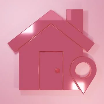 Pink Map pointer with house icon isolated on pink background. Home location.. Stock Illustration