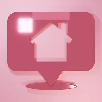 Pink Map pointer with house icon isolated on pink background. Home location.. Illustrazione stock