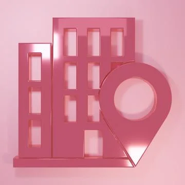 Pink Map pointer with house icon isolated on pink background. Home location.. 스톡 일러스트