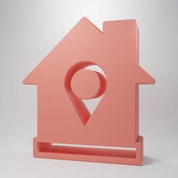 Pink Map pointer with house icon isolated on pink background. Home location.. Stock Illustration