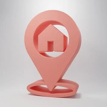 Pink Map pointer with house icon isolated on pink background. Home location.. Stock Illustration