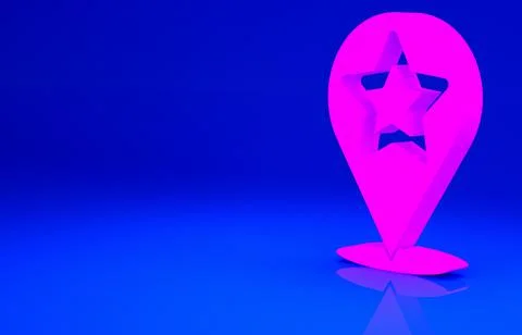 Pink Map pointer with star icon isolated on blue background. Star favorite pi Stock Illustration