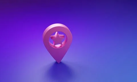 Pink Map pointer with star icon isolated on purple-blue background. Star fa.. 스톡 일러스트