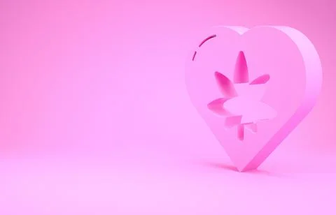 Pink Marijuana leaf in heart shape icon isolated on pink background. Hemp sym Illustrazione stock