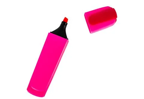 Pink marker pen with cap open on white. Perfect for creative projects, education Stock Photos