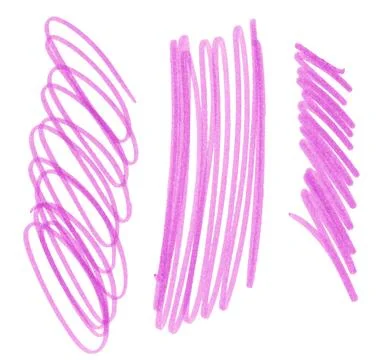 Pink marker strokes on a white background. The strokes vary in shape and st.. Stock Illustration