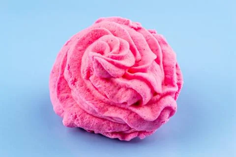 Pink marshmallows on a blue background 스톡 사진