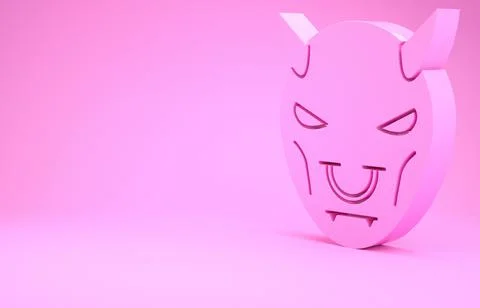 Pink Mask of the devil with horns icon isolated on pink background. Minimalis Illustrazione stock