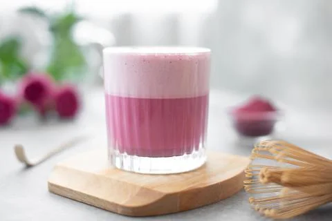 Pink matcha with pink latte foam Stock Photos