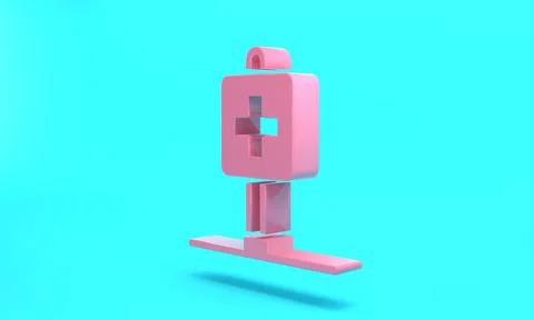 Pink Medical map pointer with cross hospital icon isolated on turquoise blue  Stock Illustration