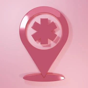 Pink Medical map pointer with cross hospital icon isolated on pink backgrou.. 스톡 일러스트