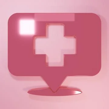 Pink Medical map pointer with cross hospital icon isolated on pink backgrou.. 스톡 일러스트