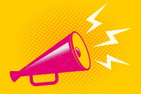 Pink megaphone on halftone background 库存插图