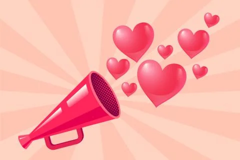 Pink megaphone with hearts Stock Illustration