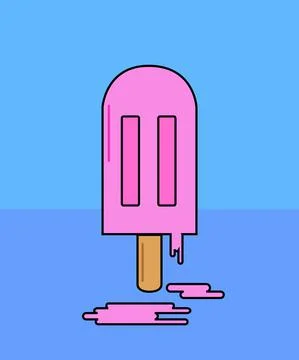 Pink melting ice cream, simple and forceful logo, minimalist Stock Illustration