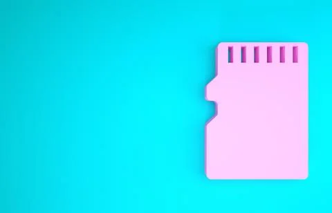 Pink Micro SD memory card icon isolated on blue background. Minimalism concep イラスト素材