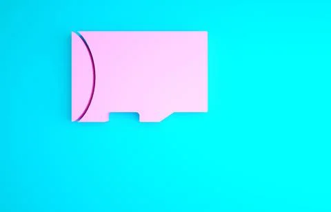 Pink Micro SD memory card icon isolated on blue background. Minimalism concep Stock Illustration