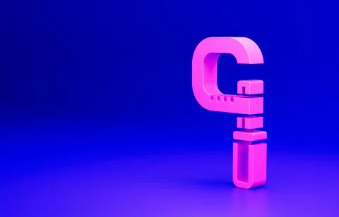 Pink Micrometer icon isolated on blue background. Measuring engineer tool Stock Illustration