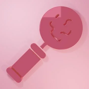 Pink Microorganisms under magnifier icon isolated on pink background. Bacte.. Stock Illustration