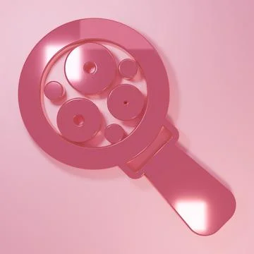 Pink Microorganisms under magnifier icon isolated on pink background. Bacte.. Stock Illustration