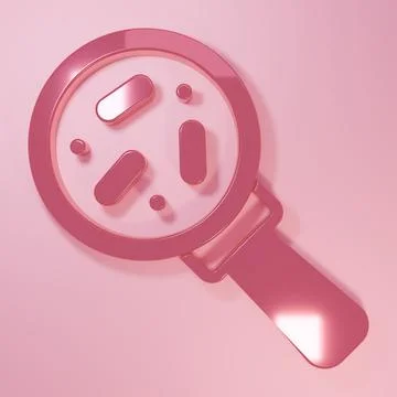 Pink Microorganisms under magnifier icon isolated on pink background. Bacte.. Stock Illustration