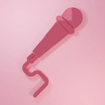 Pink Microphone icon isolated on pink background. On air radio mic micropho.. Illustrazione stock