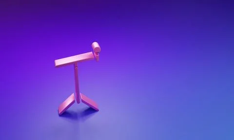 Pink Microphone with stand icon isolated on purple-blue background. Minimal.. Stock Illustration