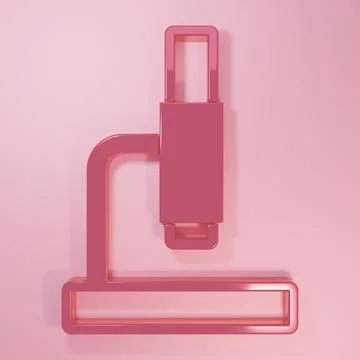 Pink Microscope icon isolated on pink background. Chemistry, pharmaceutical.. Stock Illustration
