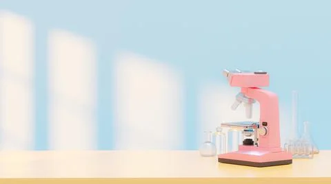Pink microscope table with test tubes. in the blue lab. イラスト素材