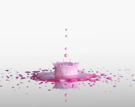 Pink milk drop creates crown and its reflection Stock Photos