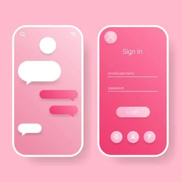Pink Mobile App User Interface Login Chat Design Stock Illustration