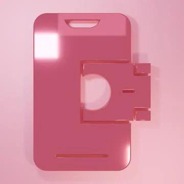 Pink Mobile banking icon isolated on pink background. Transfer money throug.. Stock Illustration