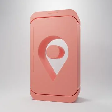 Pink Mobile smart phone with app delivery tracking icon isolated on pink ba.. Stock Illustration