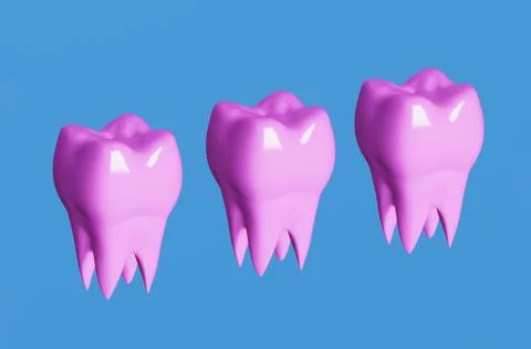 Pink molar teeth on blue background. Minimal dental care concept Illustrazione stock