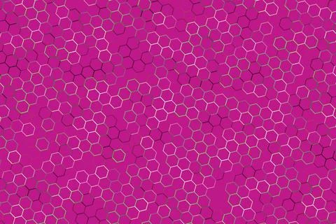 Pink molecular pattern with hexagons on purple background Stock Illustration