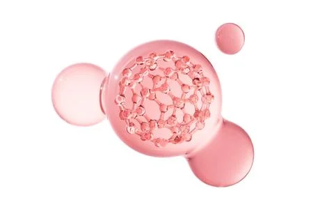 Pink molecule and soft bubbles, 3d rendering. Stock Photos