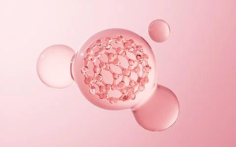 Pink molecule and soft bubbles background, 3d rendering. Stock Photos
