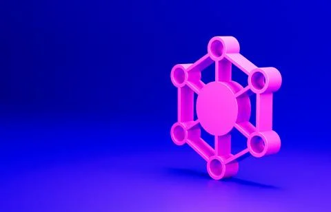Pink Molecule icon isolated on blue background. Structure of molecules in Stock Illustration