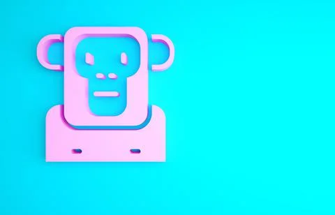 Pink Monkey icon isolated on blue background. Minimalism concept. 3d illustra 스톡 일러스트