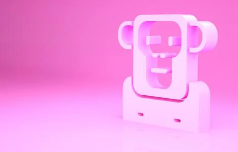 Pink Monkey icon isolated on pink background. Minimalism concept. 3d illustra 스톡 일러스트