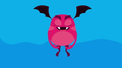 Pink monster character flying animation Stock Footage 175887507