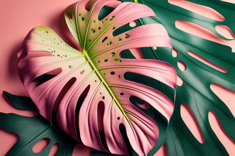 Pink monstera on an isolated background Stock Illustration